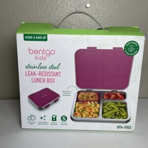 Bentgo Kids Stainless Steel Lunch Box Pink 3+ Compartments Leak-Proof Bento